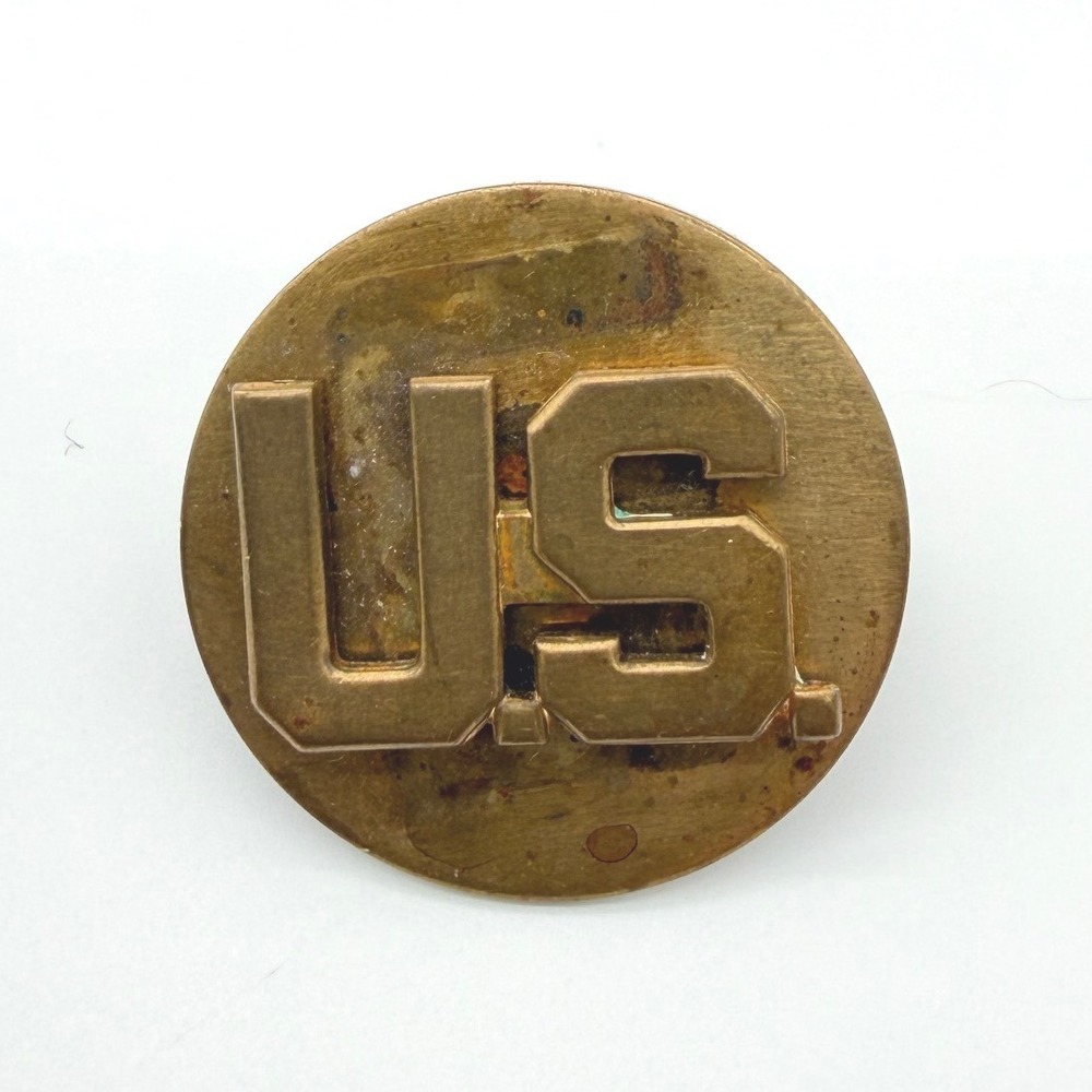 Vintage U.S. Army Collar Disk Insignia Brass Clutch Back Pin‎ Round Military